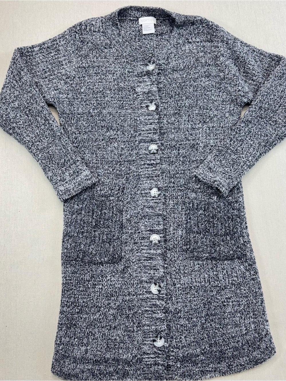 Softies Women’s Heather Rib Marshmallow Button Down Cardigan- size M